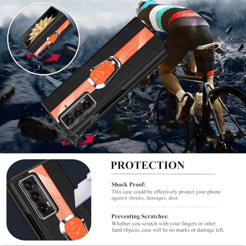 Coque Honor Magic V2 5G antichoc en cuir orange pour éviter les rayures de charnière - 5