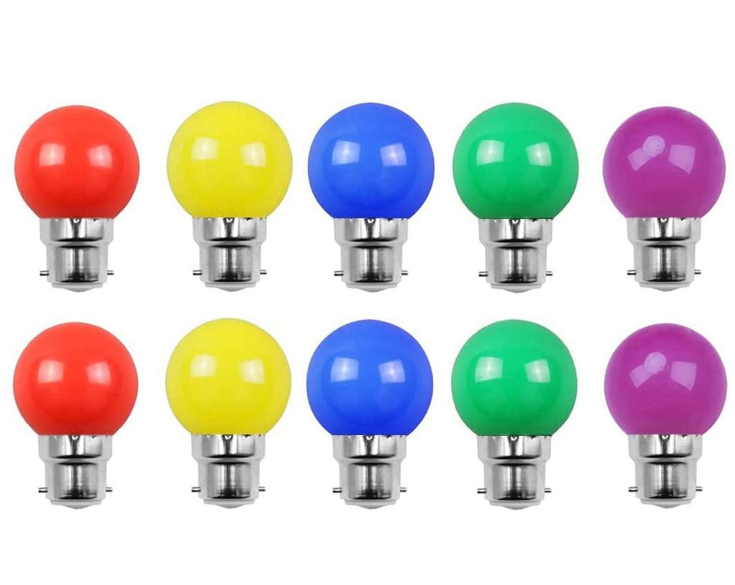 Aiwerttes 10-Pack B22 Bayonet LED Bulbs 2W G45 Bulb Multicolor Bulbs for Garland Home Bar Party Ambience Decoration,Red Yellow Blue Green Purple