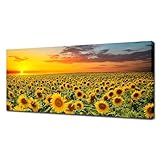Sunflower Canvas Wall Art Brilliant Sunflower with Sunset Landscape Picture Painting Printed on Canvas Framed and Stretched Floral Wall Decor for Home Living Room Bedroom Office Kitchen Wall Decoration 20'x48' Ready to Hang