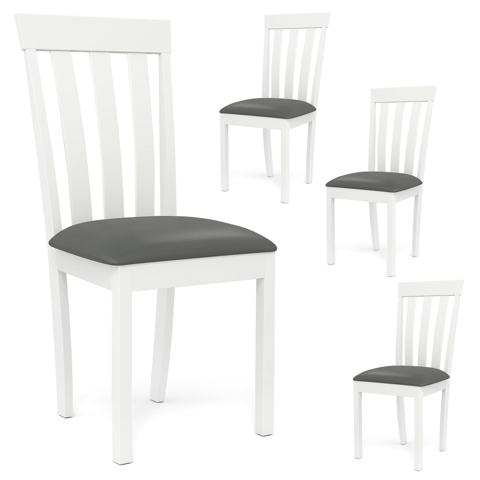 Giantex Wood Dining Chair Set of 4, Upholstered Wooden Kitchen Chairs with Padded Seat & Rubber Wood Frame, Mid Century Dining Side Chairs for Kitchen