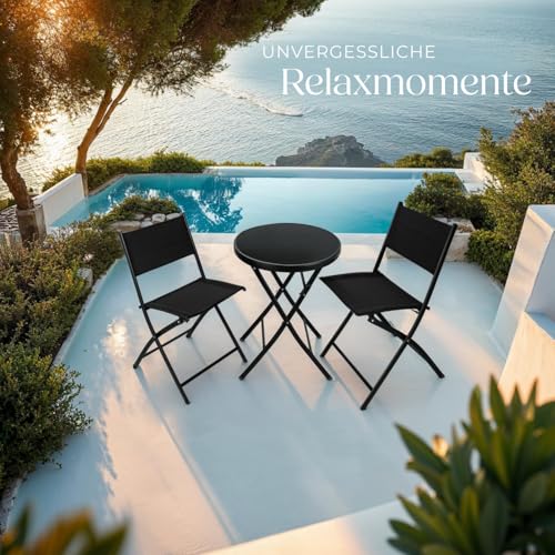 tectake® Bistroset, Tisch und 2 x Stuhl, Kleiner runder Esstisch, Klapptisch und Klappstühle Set… – Ansicht 7