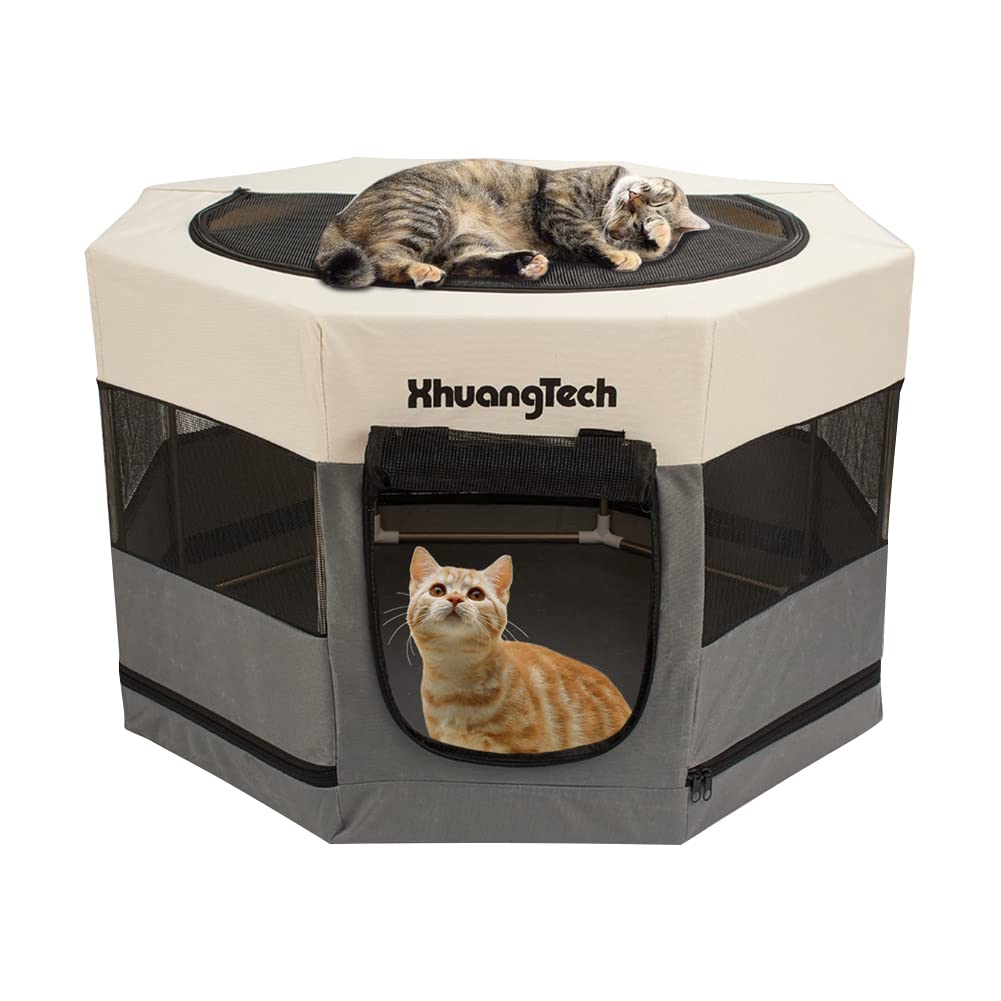 XhuangTech Cage de jeu portable pliable en tissu doux pour animal de compagnie chien, chat, lapin, cochon d'Inde avec cadre en acier pour utilisation intérieure et extérieure (73,7 x 73,7 x 45 cm,