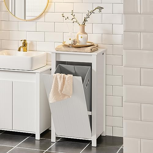 White Laundry Cabinet with Basket for Bathroom Storage, BZR100-W