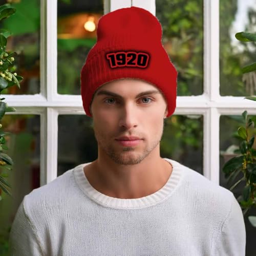 Bonnet rouge 1920 avec revers en maille confortable pour hiver - 3