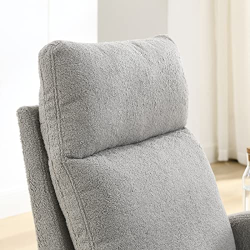 Antetek Rocking Glider Chair For Nursery, Modern Teddy Accent Rocker Chair Upholstered Tall Back Arm Chair W/Side Pockets, Modern Leisure Single Sofa For Living Room, Hotel, Bedroom, Office, Grey #TOP6