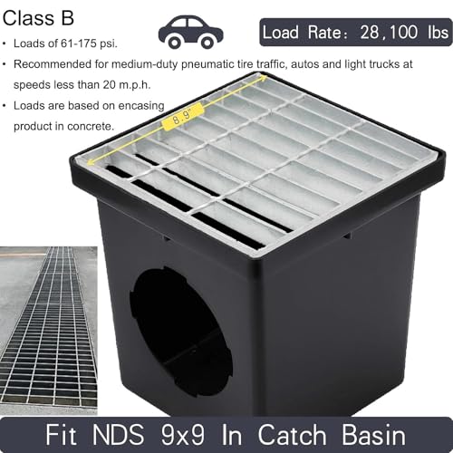 Image of Galvanized Steel Drain Grate, Driveway Channel Cover 9x9 in