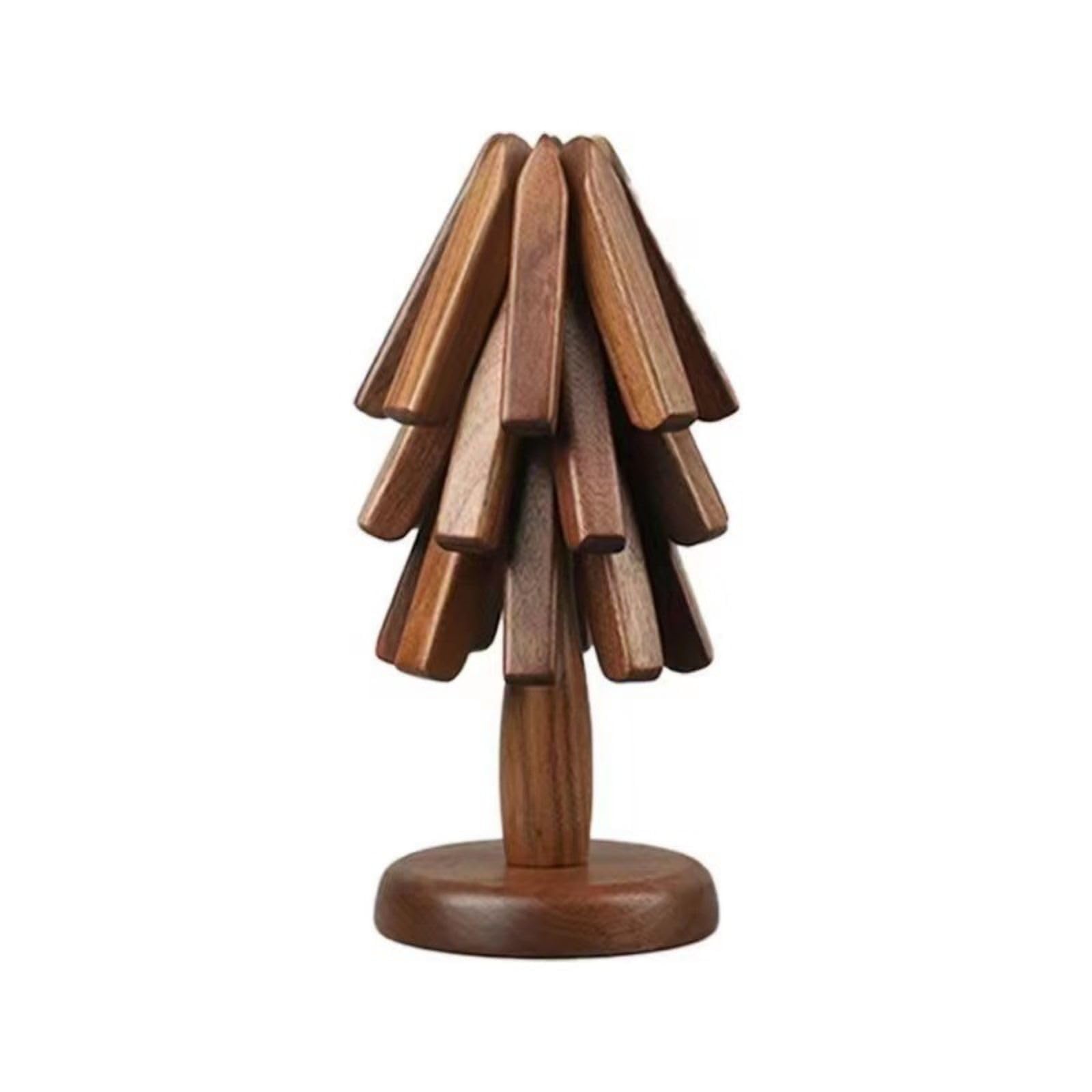 Dessous de plat arbre pliable design – Set bois de noyer – Antidérapant & résistant à la chaleur – Idéal salon, cuisine, bureau – Support théière multifonction – Accessoire maison décoratif