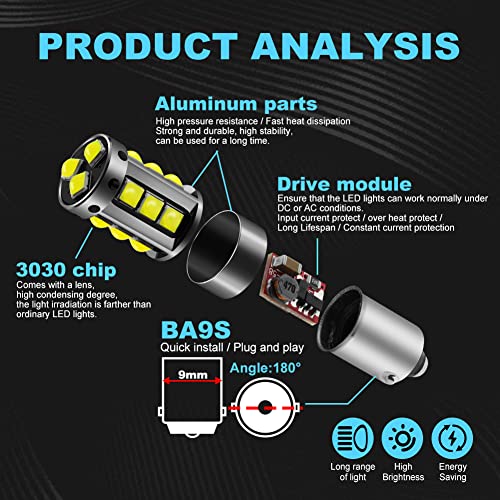Bombilla LED BA9 BA9S para auto 2 unidades xenón blanco miniatura 4
