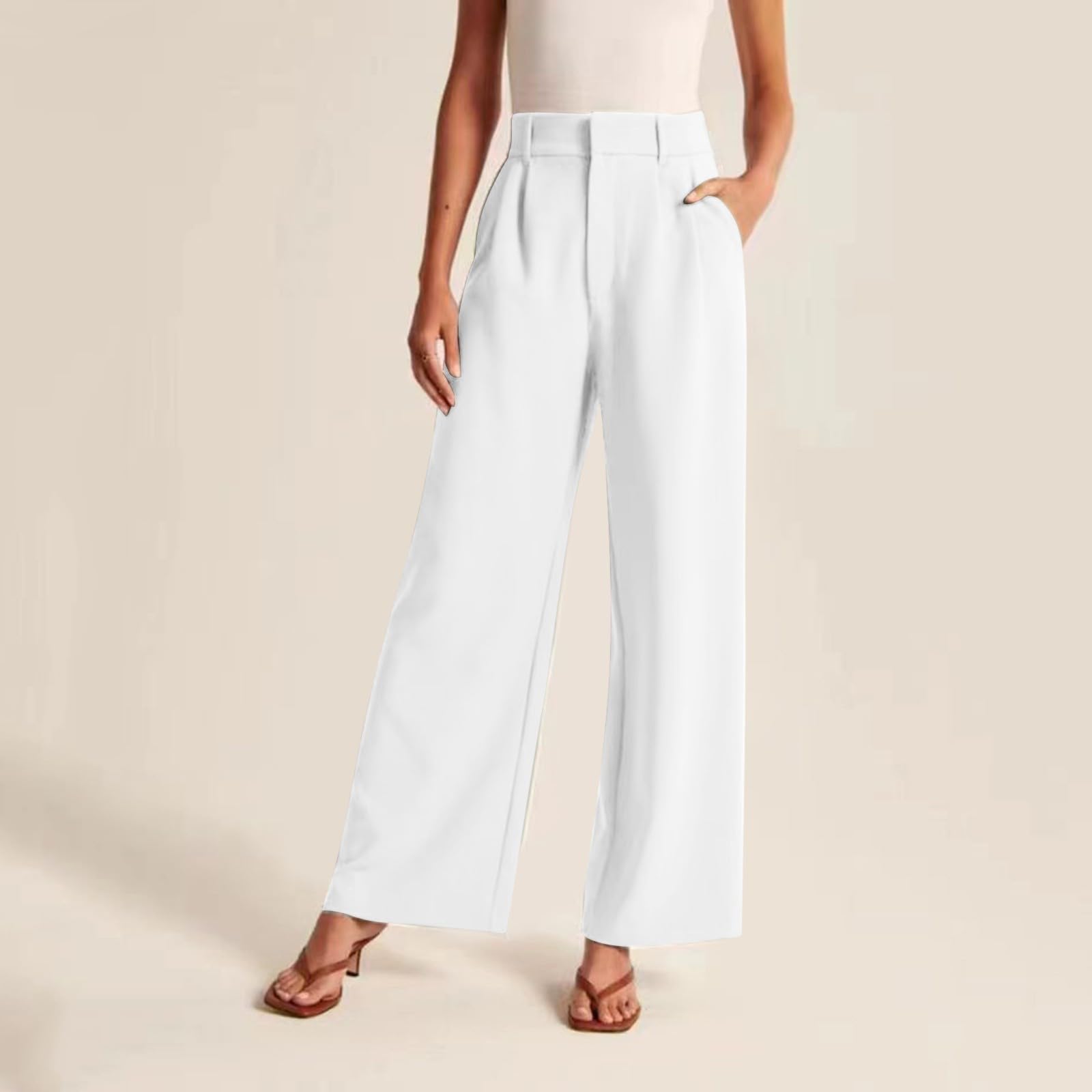 Pantaloni estivi da donna, casual, leggeri, palazzo, con tasche