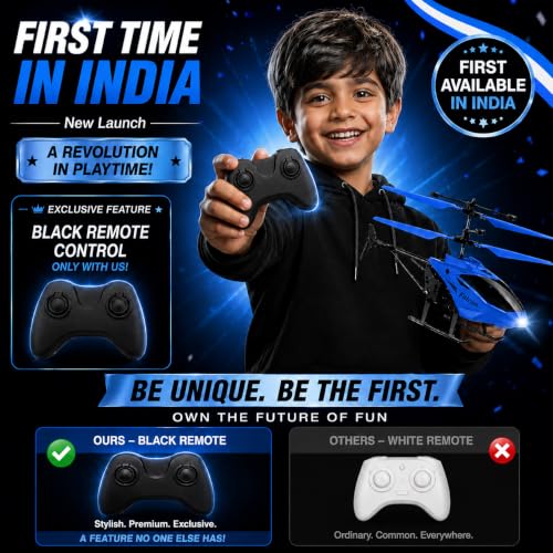 Image of Upgraded 5.1 Gravity Sensor Helicopter Toy for Boys Age 4+, Pro Blak Remote, Safety Sensor, 320 RPM Motor, 2.6 GHz, Rechargeable Battery, LED Lights I Pack of 1 (Blue Black Remote)