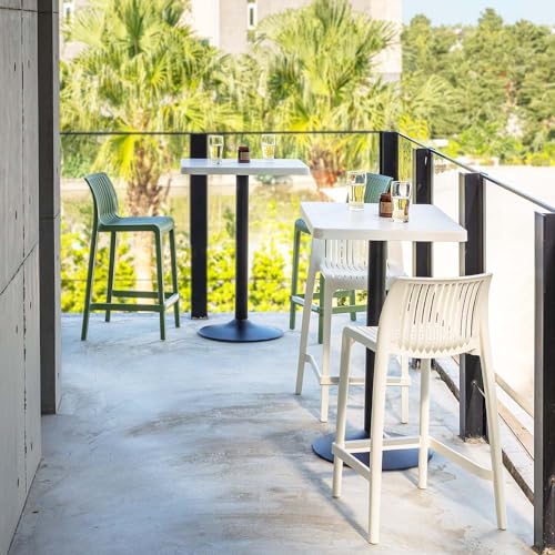 Lagoon Milos Banqueta de Barra, Set de 2, Taburete inyectado en Polipropileno, Fibra de Vidrio, Protección UV, Altura 65 cm, Apilable, con Respaldo y Reposapiés, para Salón, Patio, Cocina y Bar (Verde Agave) miniatura 6