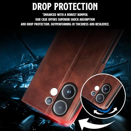 Image of WOW IMAGINE Shock Proof Flip Cover Back Case for Vivo V60 5G | V60e 5G | Vivo T4 Pro 5G (Magnetic Button Flip Case | Wallet Pockets & Stand | Leather Finish | Coffee)