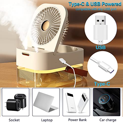Adptoyu 3-In-1 Humidifers,Portable Mini Humidifier With Night Light And Fan, Small Desk Humidifier With Remote Control, Usb Personal Timing Setting Humidifier For Bedroom/Office/Travel, 2.5L, White #TOP6