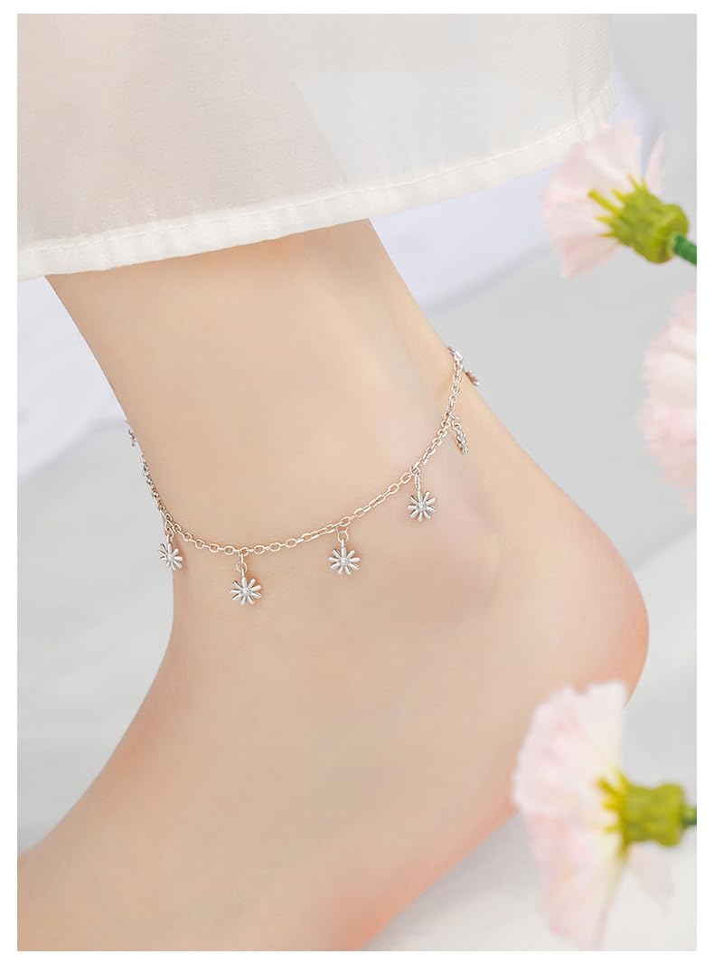Cavigliera da donna in argento Sterling 925 con margherita, cavigliera regolabile