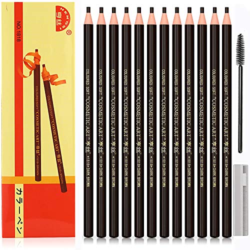 12 PCS Dark Brown Colour Waterproof Eyebrows Pencil Makeup And Supplies Kit-Permanent Eye Brow Liners In Waterproof Eyebrow Pencils Peel - Brow Pencil Set For Marking