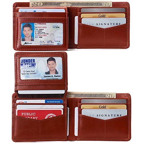 Image of Alpine Swiss Connor Executive Bifold Wallet | Business Passcase for Men | Premium Leather | Dual ID Windows | RFID Blocking | Gift Box Included Glossy Nappa Tan