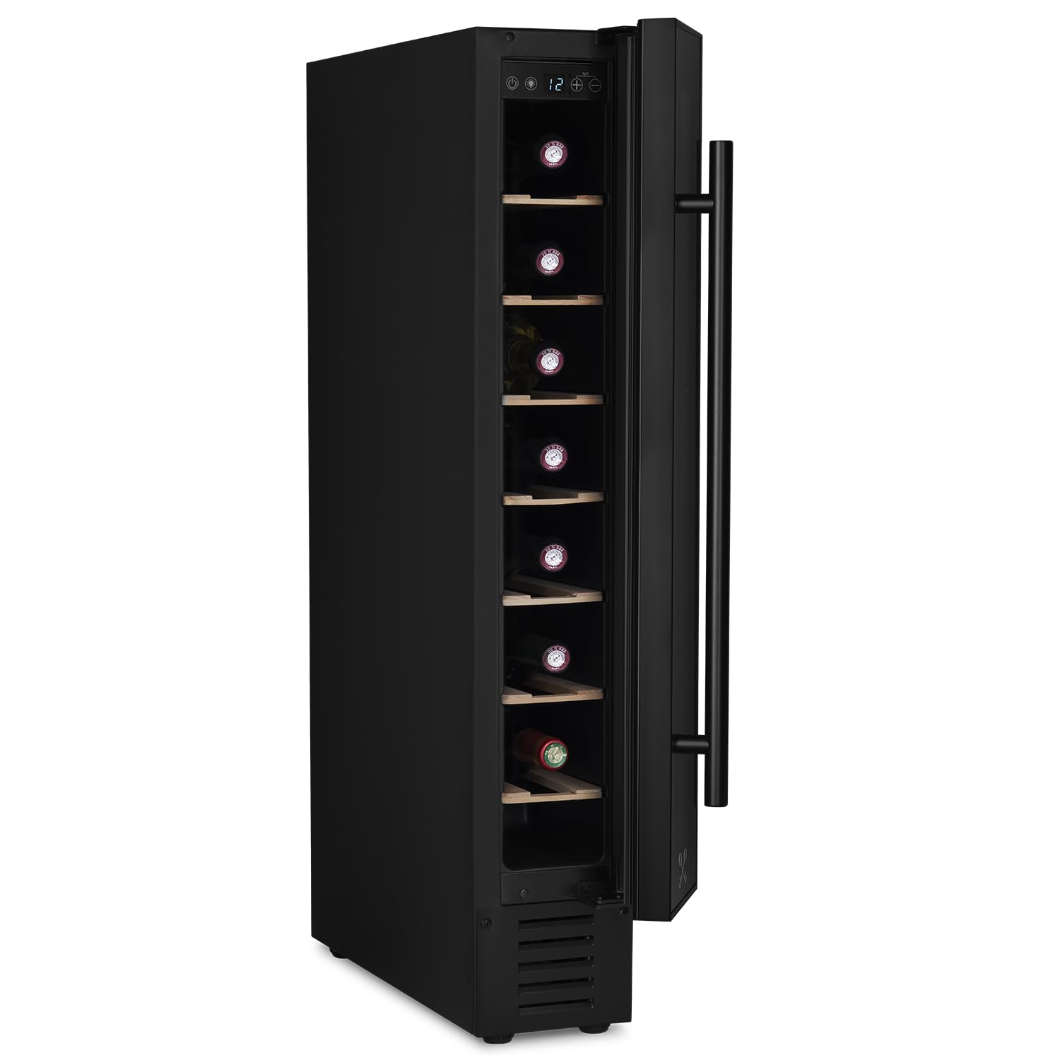 LES PETITS CHAMPS Vinoteca Empotrable 7 Botellas CAVSEB7 Black Edition, 22L, Puertas de Acero Inox, Ajuste de Temperatura de 5°C a 22°C, Sistema Termodinámico, Iluminación LED, Anti-UV, 6 estantes