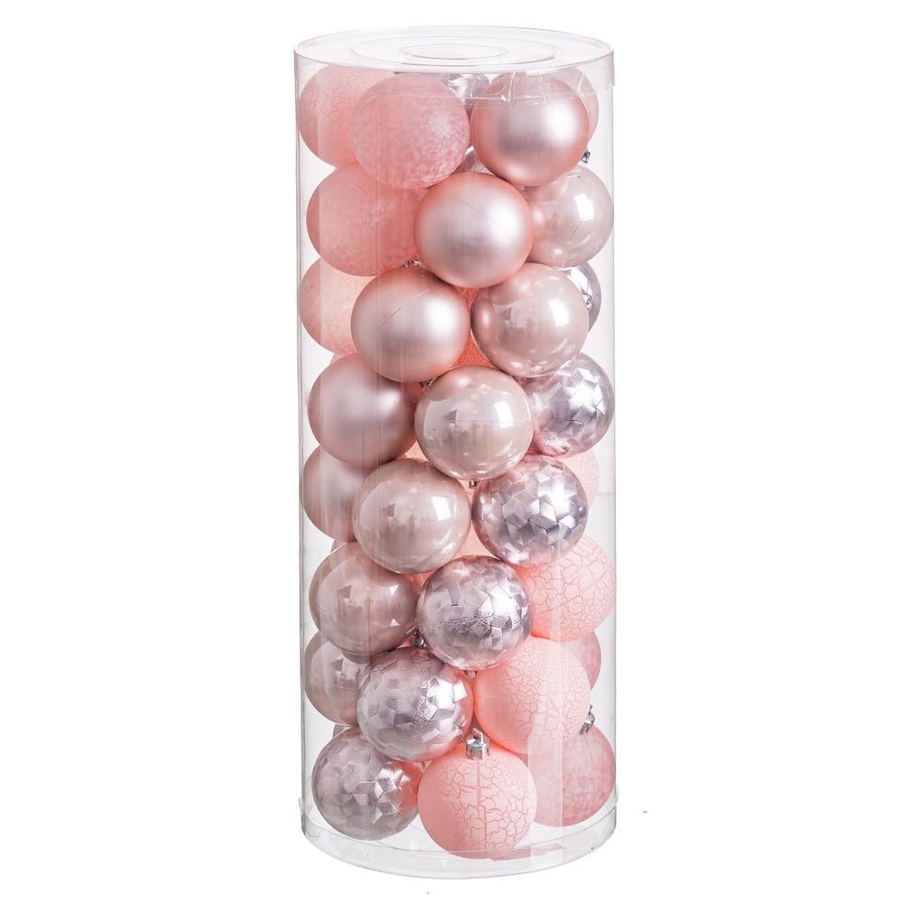 LOLAhome 40 Bolas de Navidad Rosas | Caja de 40 Bolas Rosas Combinadas Adornos para Árbol de Navidad para Uso en Exteriores e Interiores | Adornos Navideños - Ø 6 cm