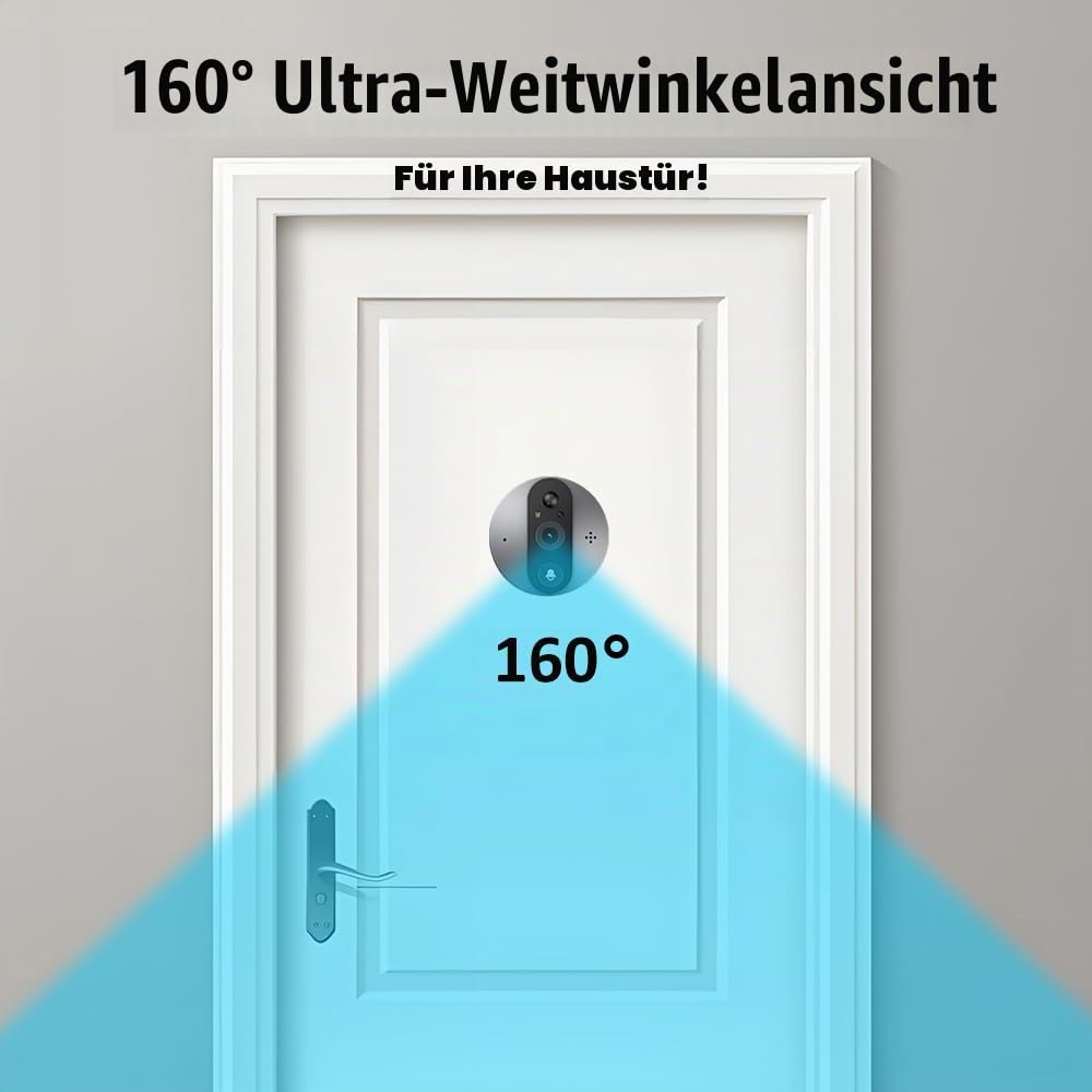 3PA1 WLAN Türspion Kamera mit 32GB Speicherkarte mit 4.3 Zoll Farbbildschirm 5000mAh Akku,2K Kabellose Video Türklingel Kamera mit 160°-Winkel, PIR-Bewegungserkennung,Zwei-Wege-Videoanruf