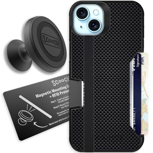 Scooch for iPhone 15 Plus/14 Plus Wallet Case, Moneymate, Carbon Fiber
