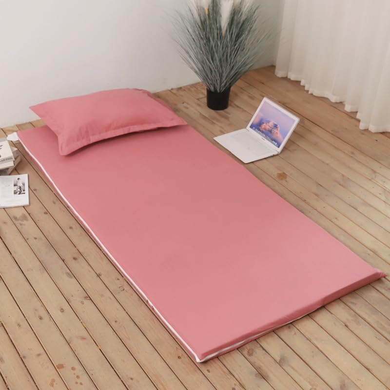 Floor Futon Mattress Cover with Zipper - Solid Color Full Coverage Mattress Protector Washable Dustproof Detachable Zippered Futon Cover for Japanese Tatami Floor Mattress (Dark Pink,150x190cm)