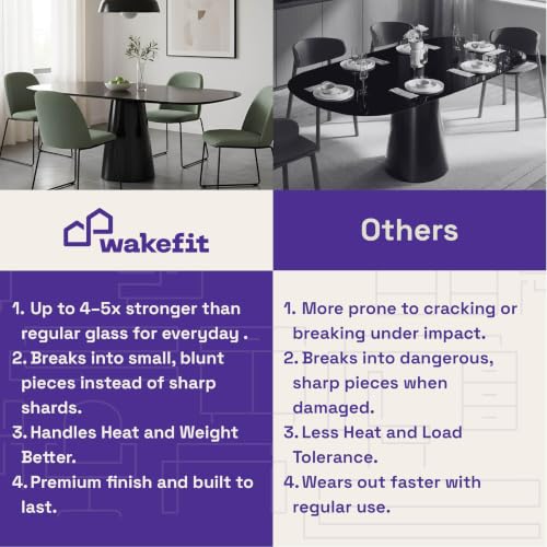Image of Wakefit Santol Dining Table - 6 Seater Rect Black Glass Top