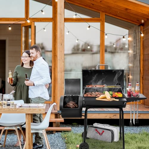 Image of Royal Gourmet CC1830SC Charcoal Grill Offset Smoker with Cover, 823 Square Inches, Black, Perfect for Backyard Cooking, Outdoor Camping