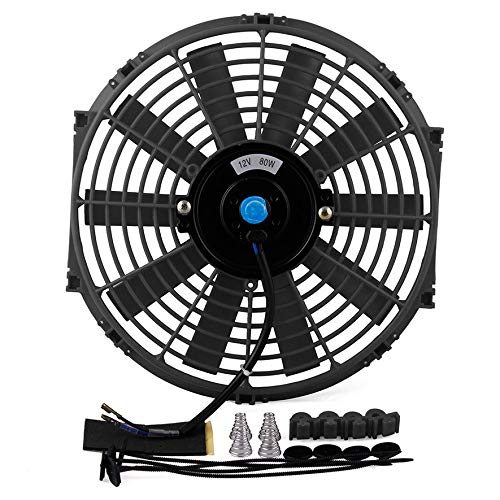 Ventola Elettrica Slim GESEXI 7 Pollici Per Radiatore, 12V 80W, 2900 RPM, 1350 CFM, Nera, Con Connettore 2 Pin