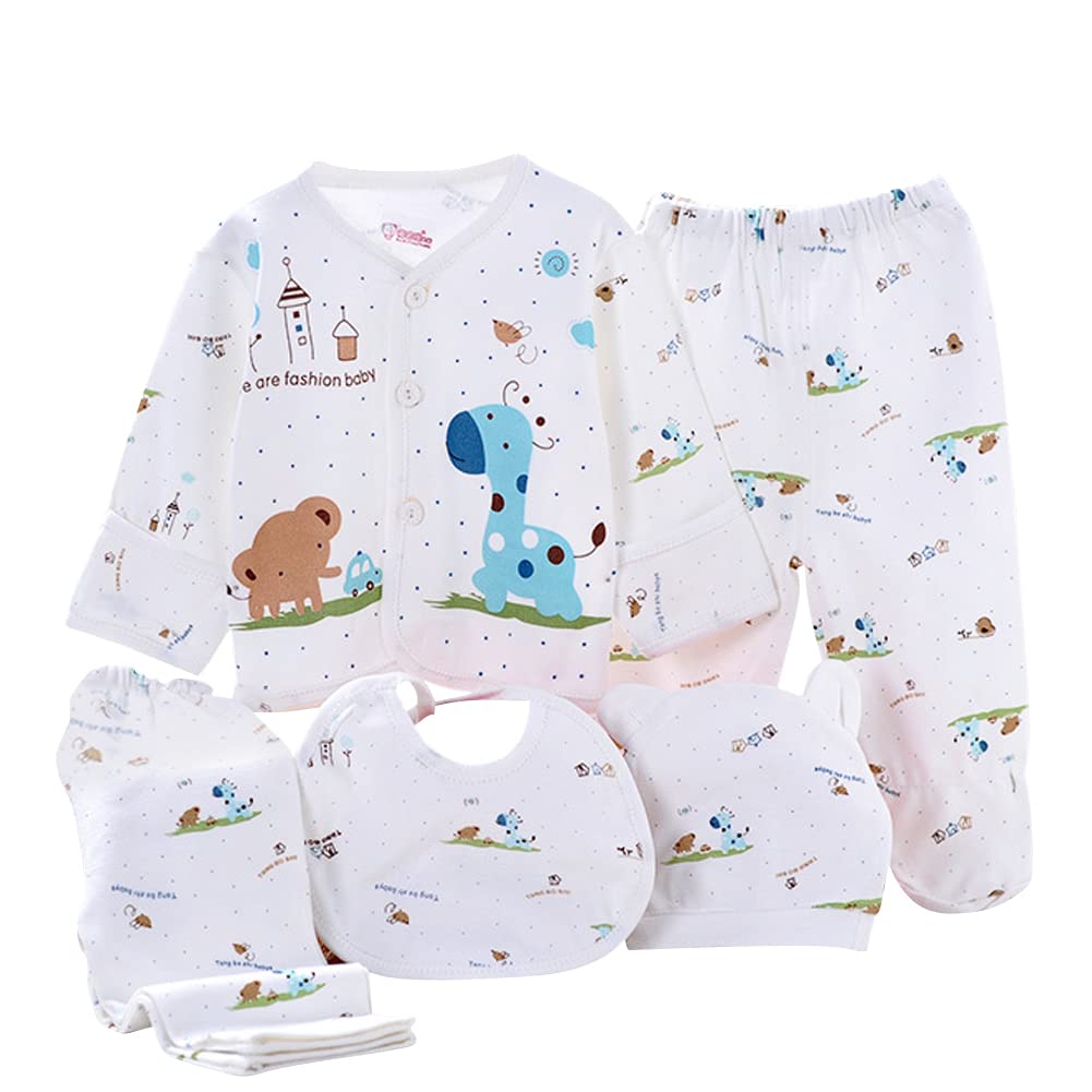 xuefooInfant Baby Boy Girl Clothes Outfits 5Pcs Sleepwear Set Long Sleeve Tops+Hat+2Pcs Pants+Bib Clothes Set Gift for 0-3 Months Newborn