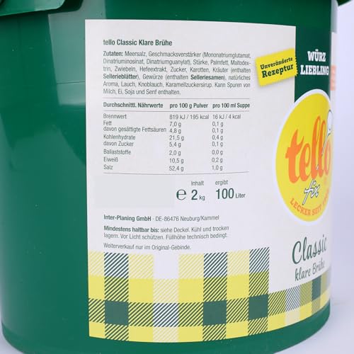 Tellofix Classic Klare Brühe 2kg - Vielseitige Gemüse Brühe -Universal-Würzmittel zum Verfeinern von Suppen - Kalorienarm, glutenfrei, lactosefrei & vegan - Keine Farb- oder Konservierungssstoffe