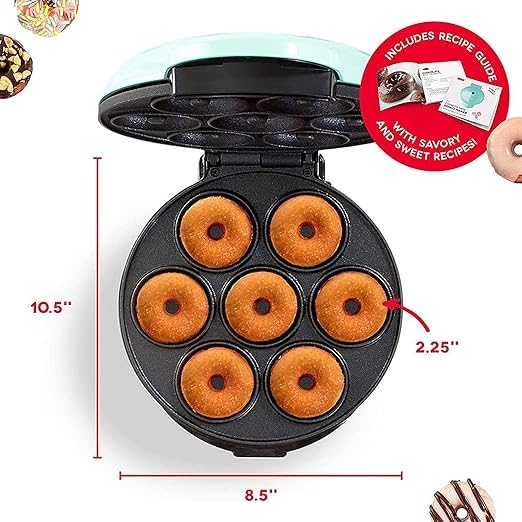 SQUADO Macchina per Ciambelle Mini Elettrica, 700 W, 12 pollici (30,5 cm), 7 Fori, per Famiglie Fai-Da-Te, Feste, Pasticcerie