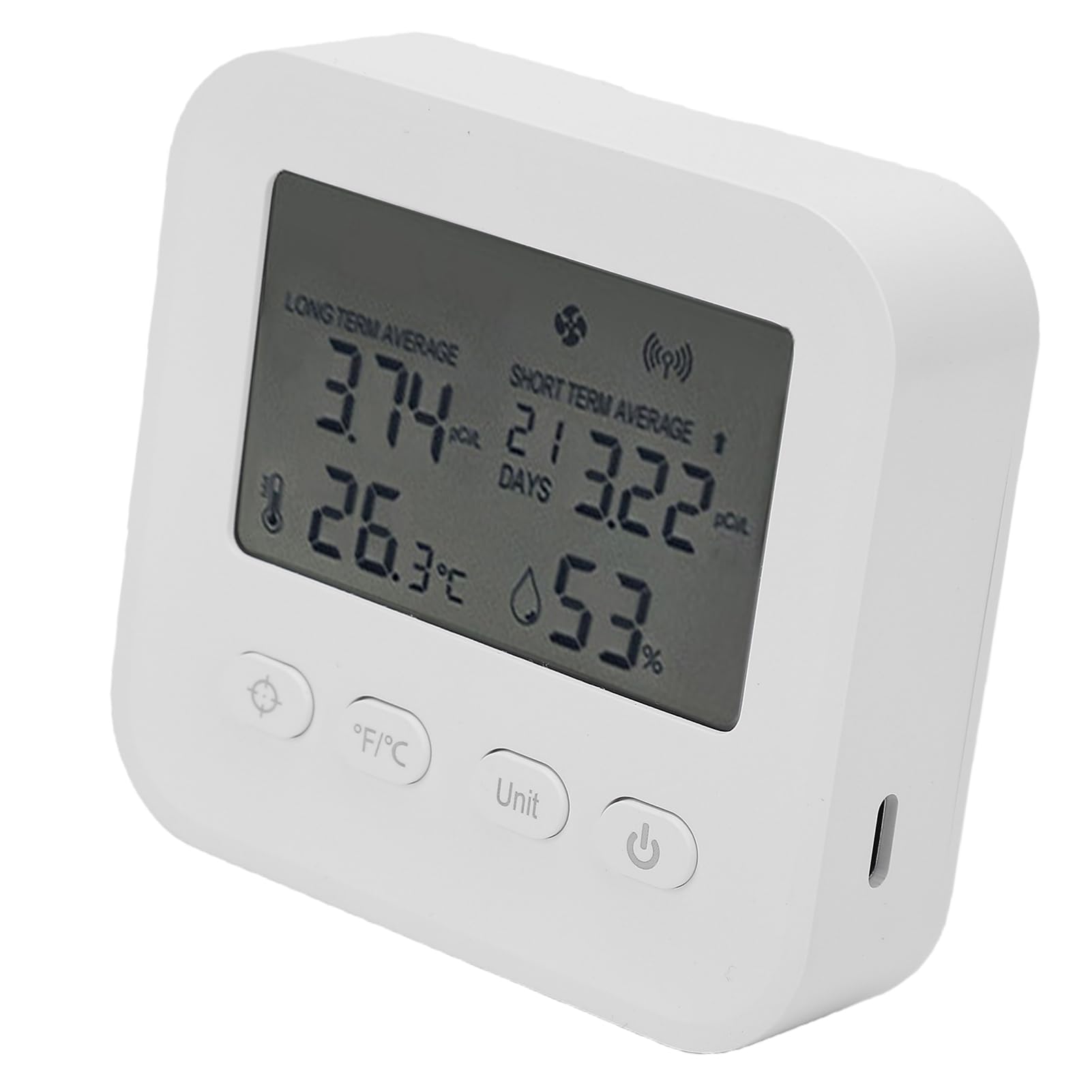 Bewinner Rilevatore di Radon Portatile Monitoraggio Continuo Rapido e Accurato per il Seminterrato Domestico con Kit di Test 4 in 1 per l'umidità della Temperatura Vita Sana