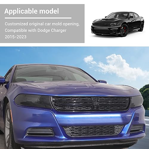 Hoolcar Front Headlight Lamp Cover Guard Trim Bezel Frame Decor Exterior Accessories Compatible with 2015-2023 Dodge Charger, Smoked Black, 2PCs