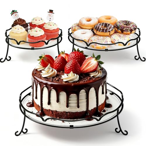 ELFULLY Set of 3 Cupcake Stand, Metal Party Treat Stand, Iron Cake Plate Serving Tray, Decorative Tiered Dessert Table Display Set for Wedding Christmas Birthday Baby Shower, Fruit Candy Donut
