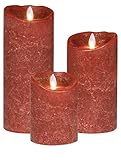  sompex 3er SET Flame LED Kerzen V14 Frosted Bordeaux 12,5cm, 18cm, 23cm mit Fernbedienung