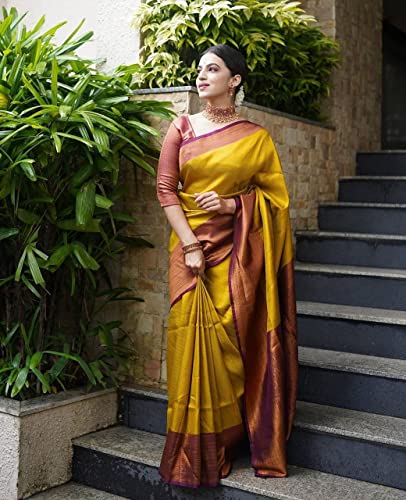Image of ZECVA Women's Art Lichi Indian Traditional Style Silk Saree With Unstitched Blouse Piece