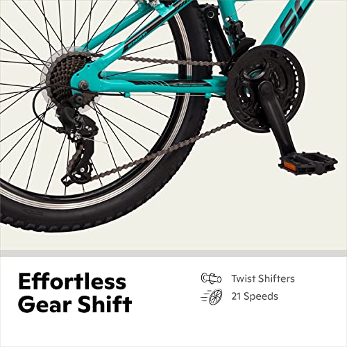 Image of Schwinn High Timber AL Mountain Bike for Youth Boys Girls, 24-Inch Wheels, 21-Speeds, Front Suspension, Aluminum Frame and Alloy Linear Pull Brakes, Teal