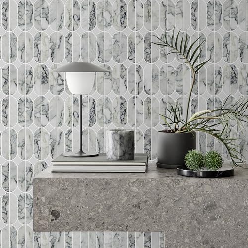 Modern Design Natural White and Gr EEN Marble Mosaic Tile Bathroom Floor Wall Tiles Graphic Design Wall Floor Backsplash Water-Jet Mosaic Tiles for Kitchen‎ 4.78 Square Feet