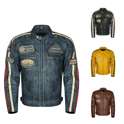 Generico STORM Chaqueta de moto para hombre en piel de cordero – Estilo Café Racer & Custom Harley | Cerato vintage hecho a mano con protecciones CE (FR/ES, Letras, M, Regular, Regular, Azul)