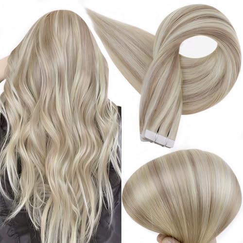 Full Shine Tape in Hair Extensions Seamless Human Hair Invisible Tape in Human Hair Extensions Mixed...
