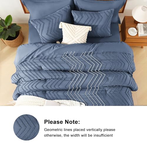 Image of Litanika Super King Plus Size Comforter Set with Sheets Ocean Blue - 7 Pieces Bed in a Bag Oversized King Boho Tufted Complete Bedding Sets with Comforter, Sheets, Pillowcases & Shams