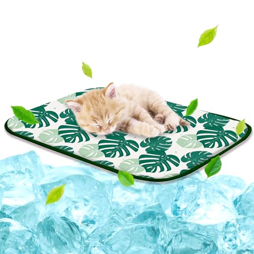NWK Pet Cooling Mat - Ice Silk Cooling Mat for Dogs & Cats Portable & Washable Pet Cooling Blanket, Car Seats, Beds for Summer (1, Green Leaf, 16’’ X 20’’ X 0.3'')