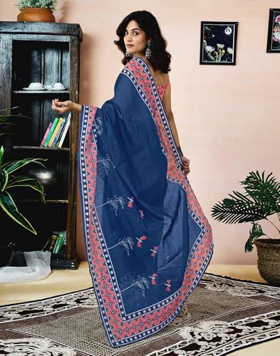 Image of SIRIL Women's Printed Chanderi Cotton One Minute Ready to Wear Saree with Unstitched Blouse Piece