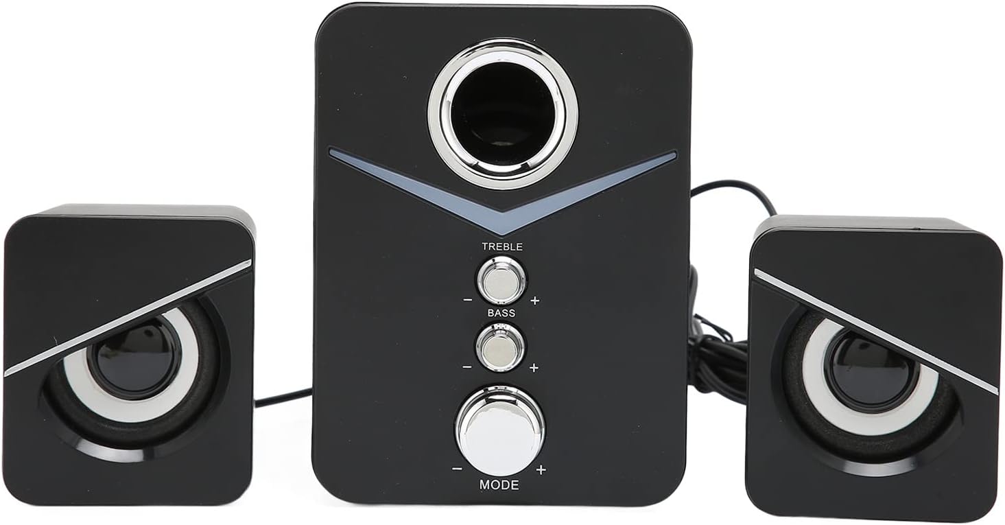ASHATA Bluetooth Computer Speakers,Compact Computer Speaker with Subwoofer,Desktop Multimedia Speaker Deep Bass 2.1 Channel,with Blue Ambient Light,for Wedding Party(Black)