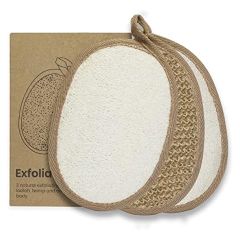 Vove | Premium Body scrubber Pads | Cellulite | dry or bath | Natural | Eco-friendly | Sisal, Loofah, Hemp | Plastic-free | 3 Pack Cover