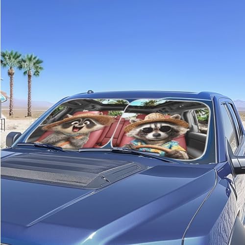 Image of Raccoon Car Sun Shade Windshield Foldable Removable Automotive Accessories Auto Interior Protector Reflect UV Sun and Heat and Protect Your Car