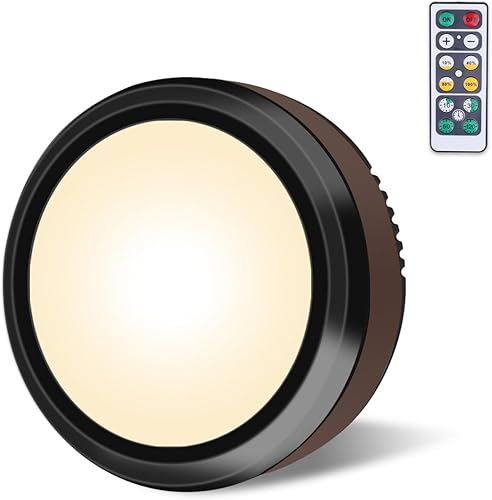 LEASTYLE Luces de disco con control remoto, funciona con pilas, regulables, adhesivas debajo del gabinete y luces de mostrador (paquete de 6