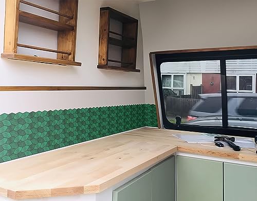 Image of WallDesign Leafy Emerald Tile Sticker - 4ft x 9.75 inch Durable Surface Decoration Film for Kitchen, Cabinet, Table, Furniture, Wall, Bathroom, Door, Refurbishment