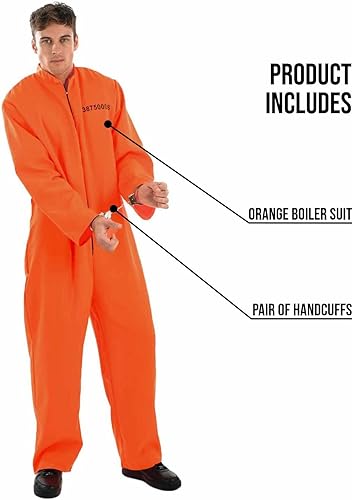 Miniatura 4 de fun shack Disfraz de prisionero para hombre, overol de prisión naranja, traje de prisión para adultos para Halloween o fiestas de disfraces