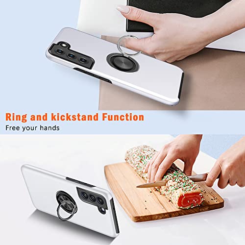 Funda para Samsung S22 con anillo metálico diseño sofisticado protección premium plata 5